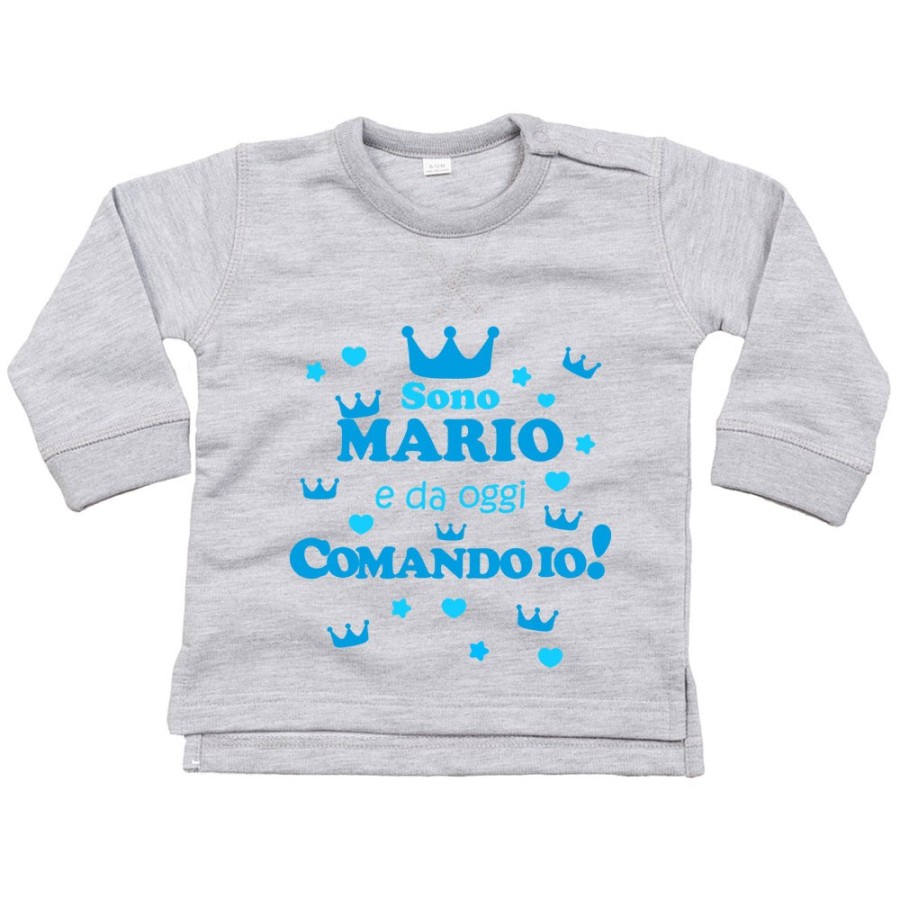 Felpa neonato personalizzata con nome da oggi comando io con corone Divertenti