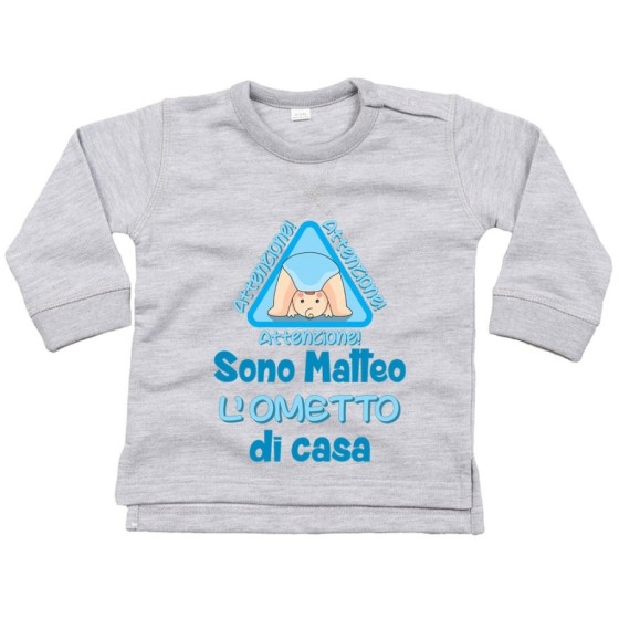 Felpa neonato personalizzata con nome attenzione sono l'ometto di casa Divertenti