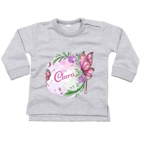 Felpa neonata personalizzata con nome farfalla watercolor