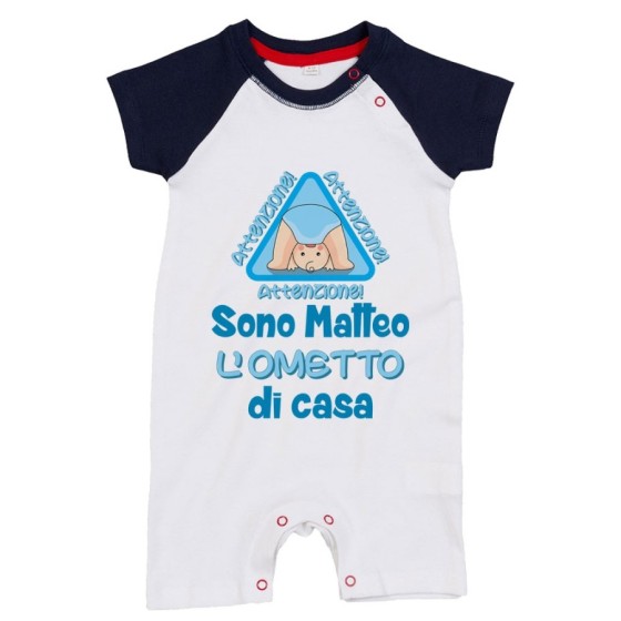 Pagliaccetto neonato personalizzato con nome attenzione sono l'ometto di casa Divertenti