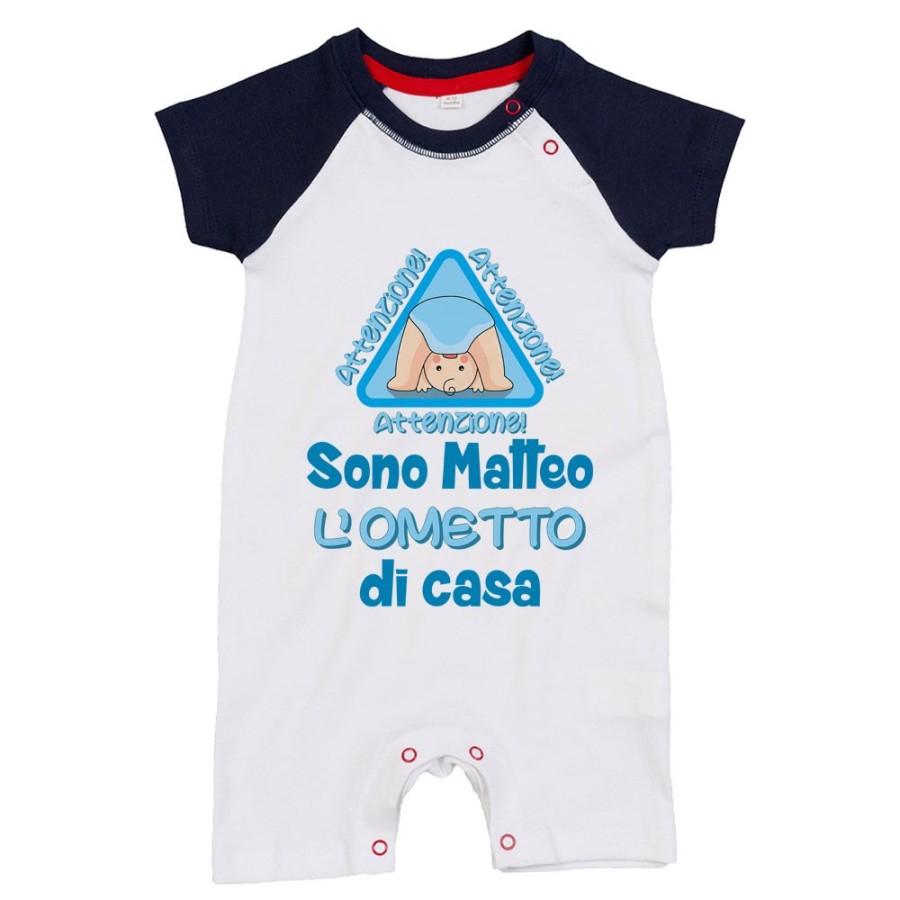 Pagliaccetto neonato personalizzato con nome attenzione sono l'ometto di casa Divertenti