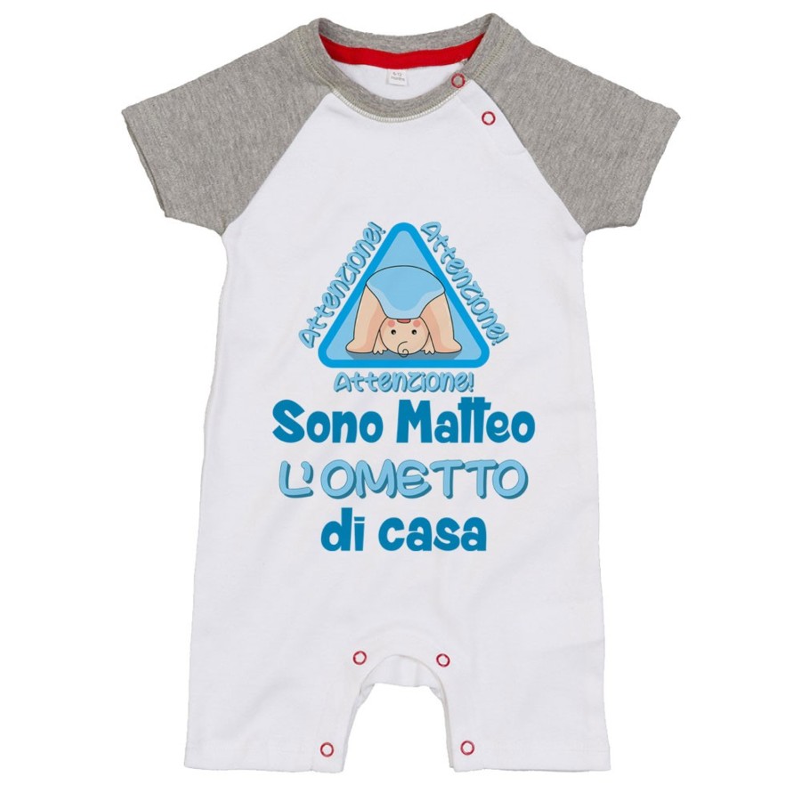 Pagliaccetto neonato personalizzato con nome attenzione sono l'ometto di casa Divertenti