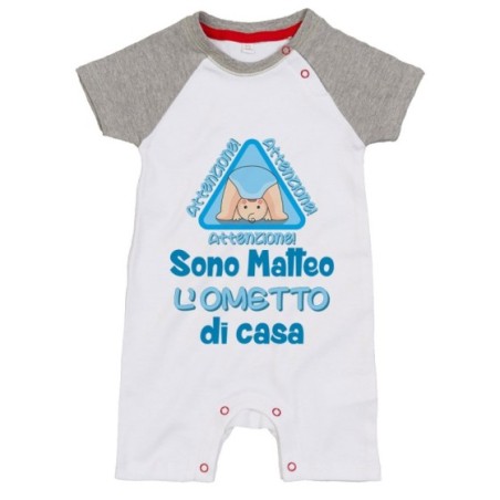 Pagliaccetto neonato personalizzato con nome attenzione sono l'ometto di casa Divertenti