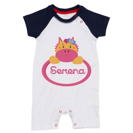 Pagliaccetto neonata personalizzato con nome cavalluccio