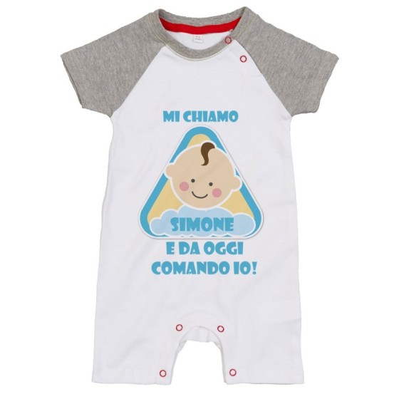 Pagliaccetto neonato personalizzato con nome eccomi e da oggi comando io Divertenti