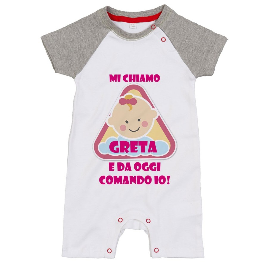 Pagliaccetto neonato personalizzato con nome eccomi e da oggi comando io Divertenti