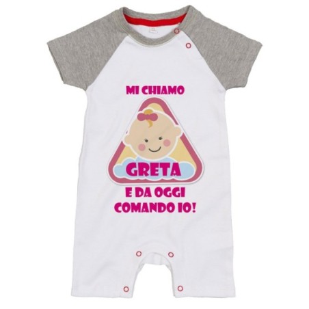Pagliaccetto neonato personalizzato con nome eccomi e da oggi comando io Divertenti