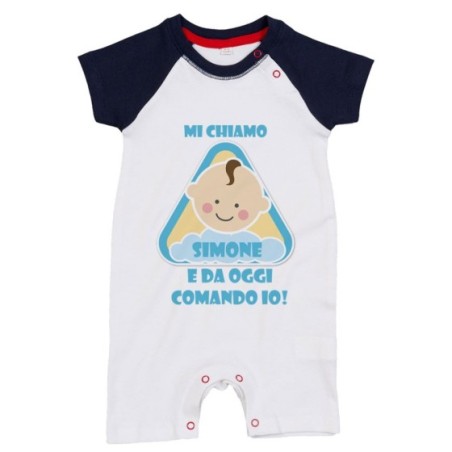 Pagliaccetto neonato personalizzato con nome eccomi e da oggi comando io Divertenti