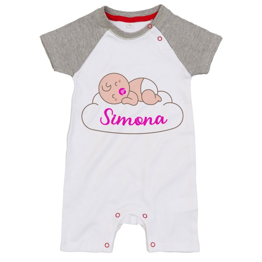 Pagliaccetto neonato personalizzato con nome bimbo che dorme sulla nuvola Divertenti