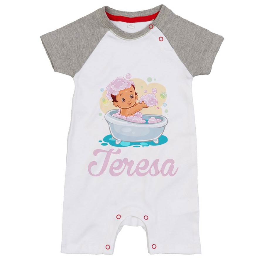 Pagliaccetto neonata personalizzato con nome bimba nella vasca Divertenti
