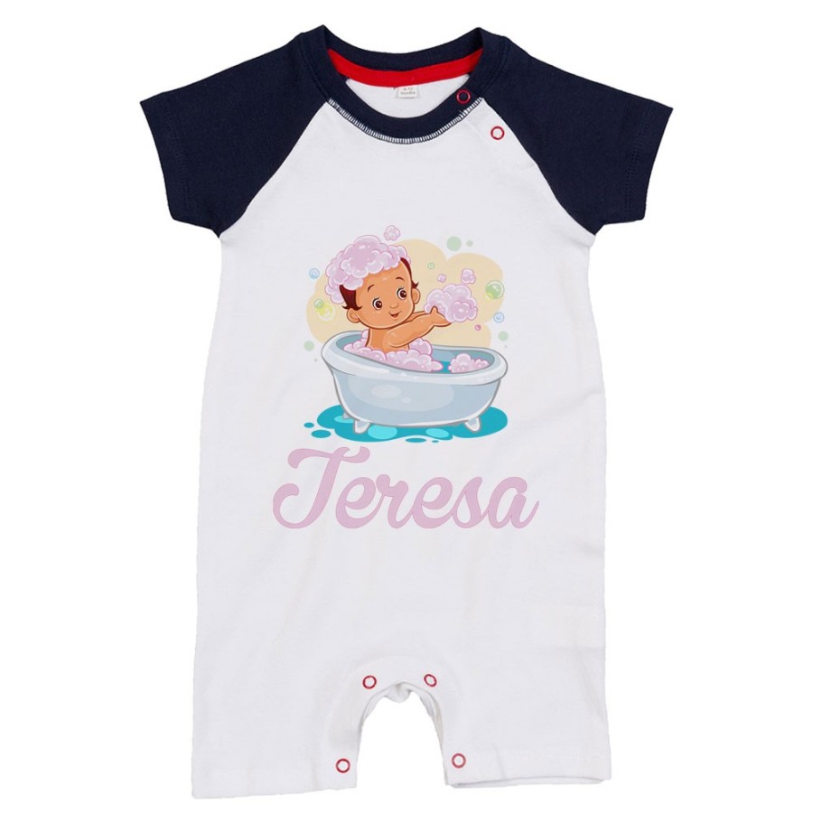 Pagliaccetto neonata personalizzato con nome bimba nella vasca Divertenti