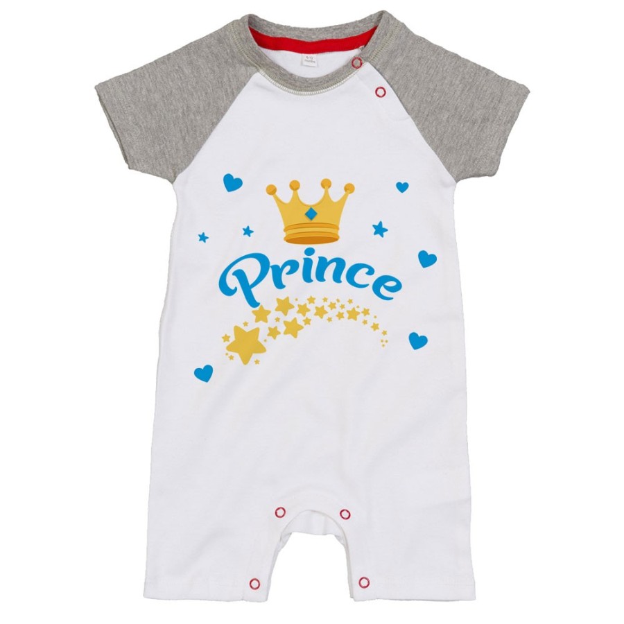 Pagliaccetto neonato prince princess con corona e stelle Divertenti