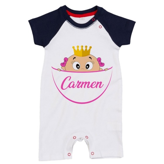 Pagliaccetto neonato personalizzato con nome bimbo bimba con la corona esce dalla tasca Divertenti