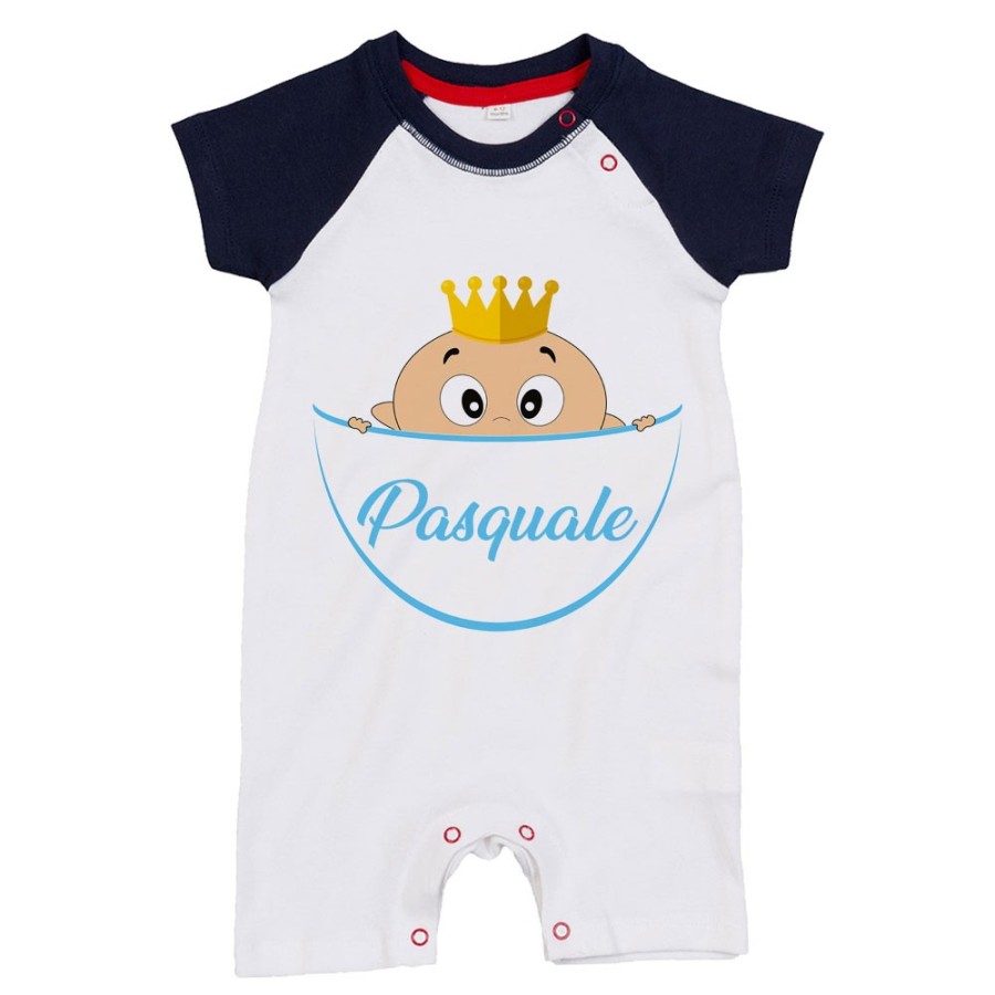Pagliaccetto neonato personalizzato con nome bimbo bimba con la corona esce dalla tasca Divertenti