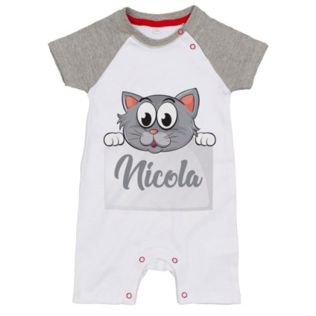 Pagliaccetto neonato personalizzato con nome baby gattino