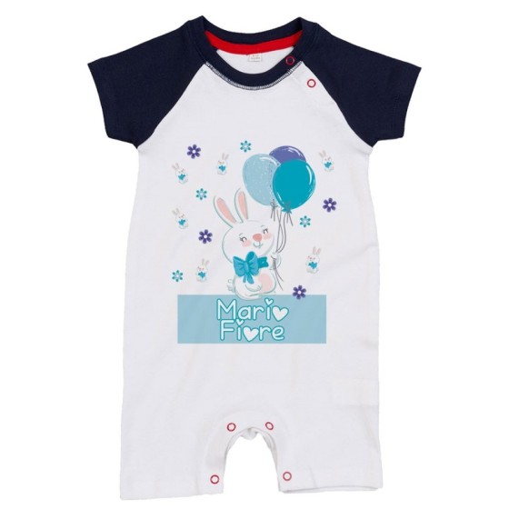 Pagliaccetto neonato personalizzato con nome coniglietto con palloncini colorati Divertenti