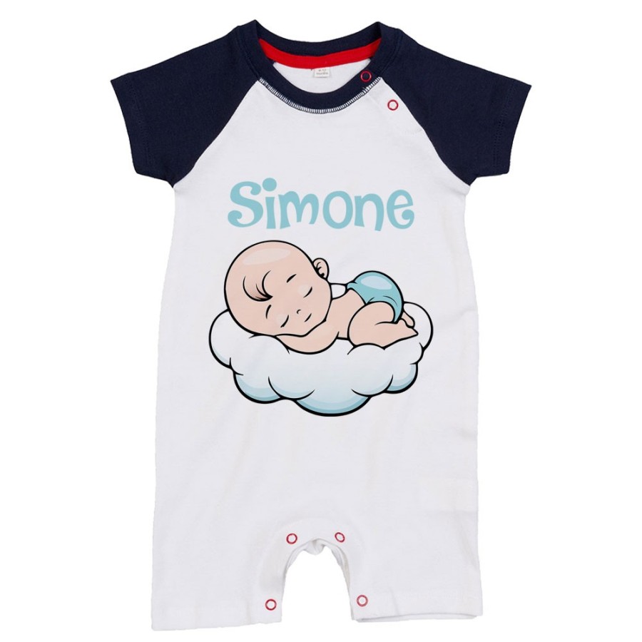 Pagliaccetto neonato personalizzato con nome bimbo bimba sulla nuvola Divertenti