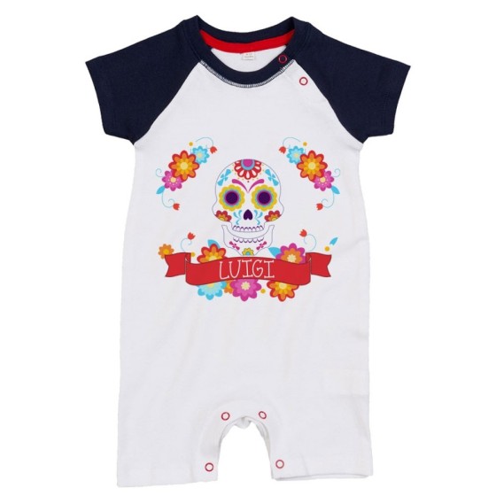 Pagliaccetto neonato personalizzato con nome flower skull Divertenti