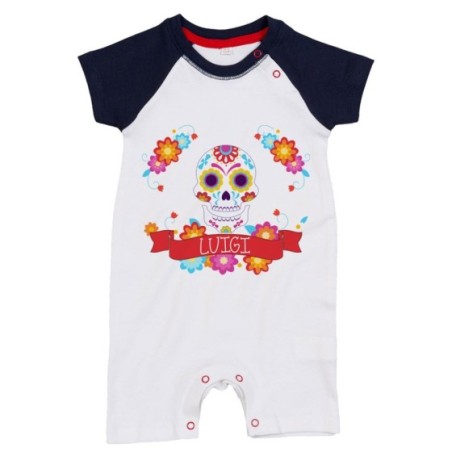 Pagliaccetto neonato personalizzato con nome flower skull