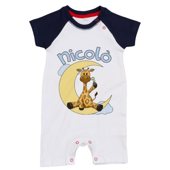 Pagliaccetto neonato personalizzato con nome giraffa sulla luna Divertenti