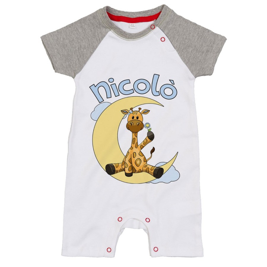 Pagliaccetto neonato personalizzato con nome giraffa sulla luna Divertenti