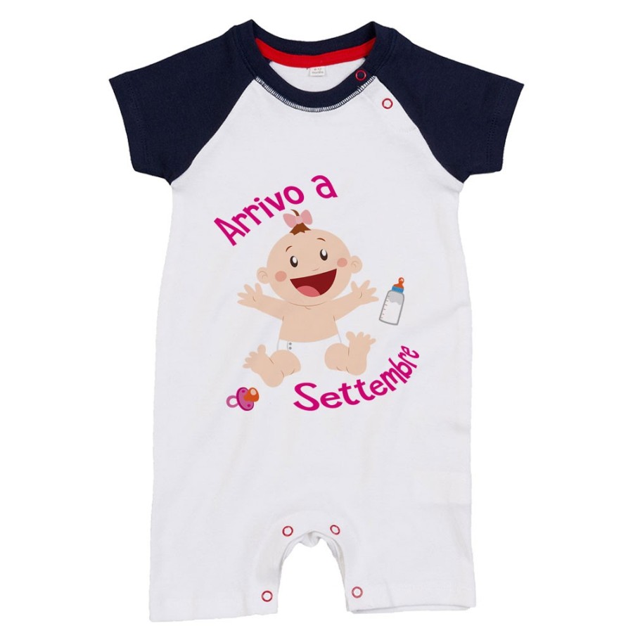 Pagliaccetto neonato personalizzato con mese bimbo bimba arriva a Divertenti