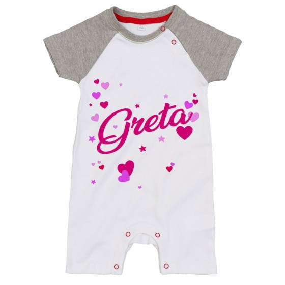 Pagliaccetto neonato personalizzato con nome e tanti cuoricini Divertenti