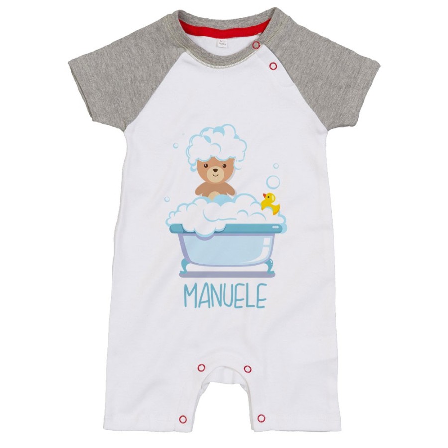 Pagliaccetto neonato personalizzato con nome baby bear con paperella Divertenti