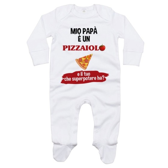 Tutina neonato il mio papà la mia mamma è un pizzaiolo una pizzaiola e il tuo la tua che superpotere ha