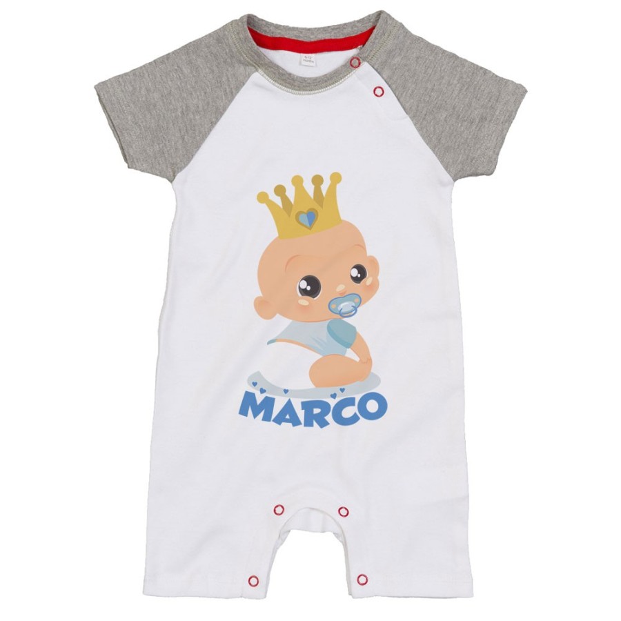 Pagliaccetto neonato personalizzato con nome bambino bambina con corona Divertenti