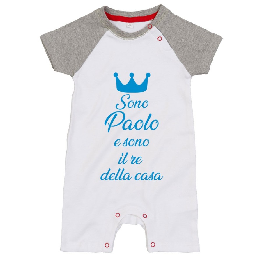 Pagliaccetto neonato personalizzato con nome sono il re la regina della casa Divertenti