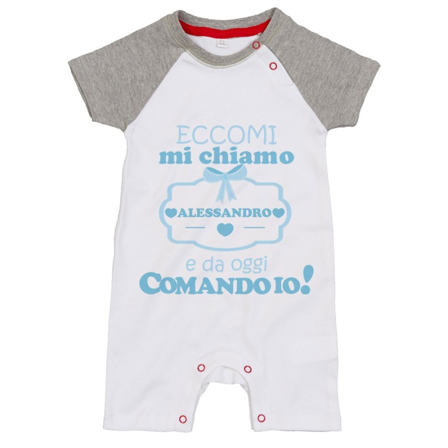 Pagliaccetto neonato personalizzato con nome da oggi comando io Divertenti
