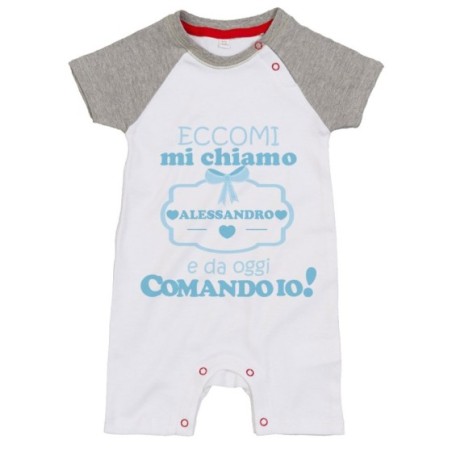 Pagliaccetto neonato personalizzato con nome da oggi comando io Divertenti