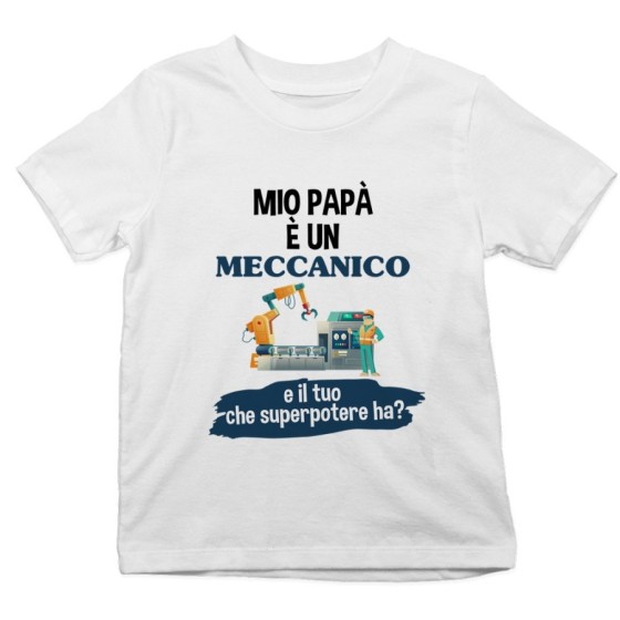 T-shirt bambino il mio papà la mia mamma è un meccanico industriale e il tuo la tua che superpotere ha