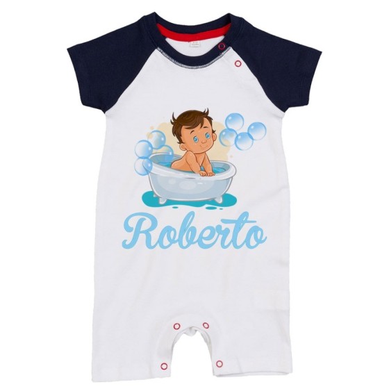 Pagliaccetto neonato personalizzato con nome bimbo nella vasca Divertenti