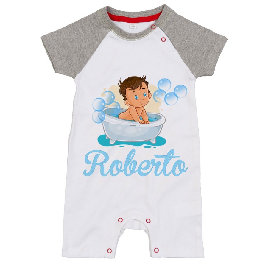 Pagliaccetto neonato personalizzato con nome bimbo nella vasca Divertenti