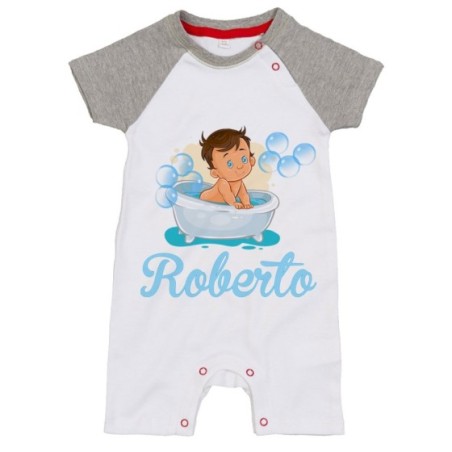 Pagliaccetto neonato personalizzato con nome bimbo nella vasca Divertenti