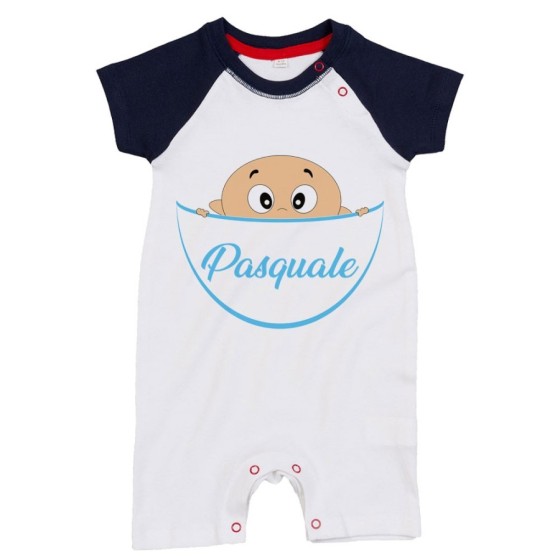 Pagliaccetto neonato personalizzato con nome bimbo che esce dalla tasca Divertenti