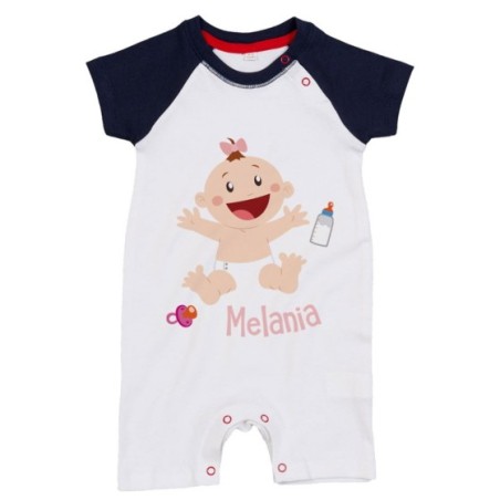 Pagliaccetto neonato personalizzato con nome bimbo con ciuccio e biberon Divertenti