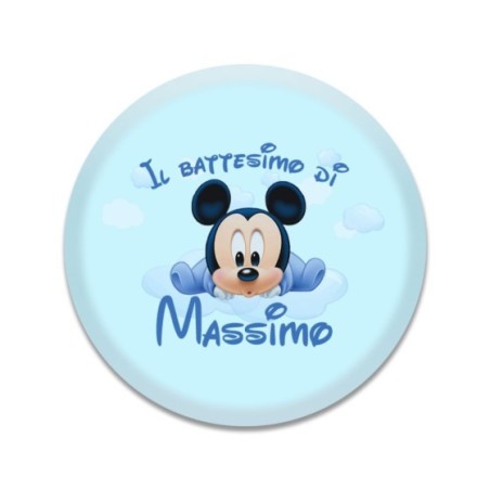 Calamita personalizzata con nome il battesimo di a tema topolino in vetro bombato Battesimo