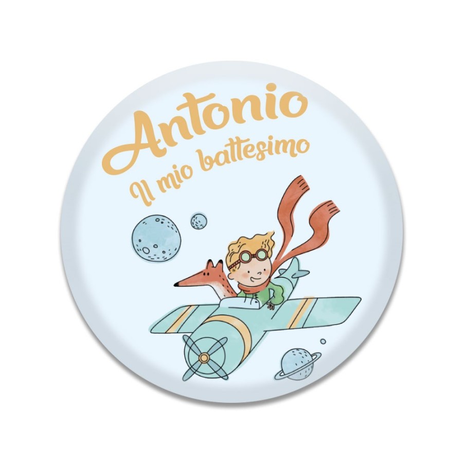 Calamita personalizzata mio battesimo a tema piccolo principe sull'aereo in vetro bombato Battesimo