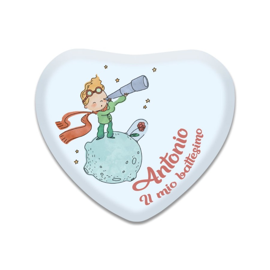 Calamita personalizzata mio battesimo a tema piccolo principe cannocchiale in vetro bombato Battesimo