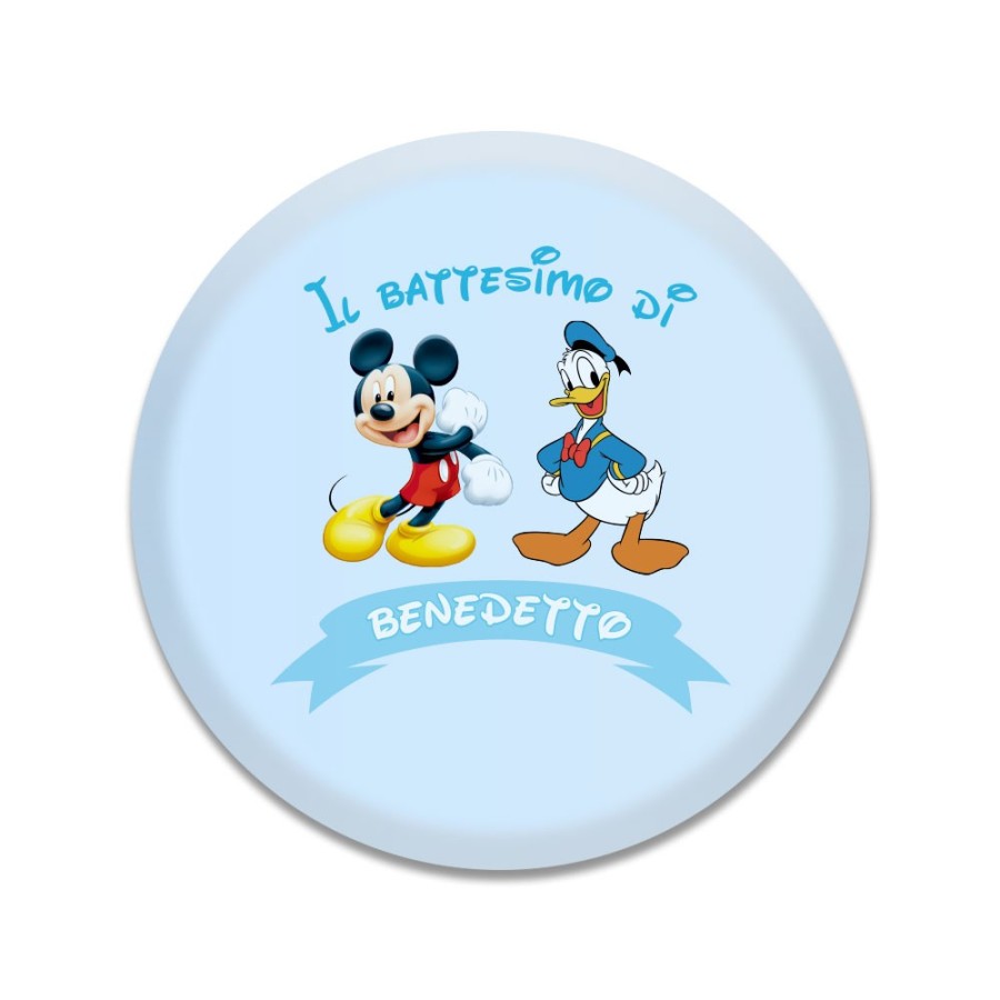 Calamita personalizzata con nome il battesimo di con paperino e topolino in vetro bombato Battesimo