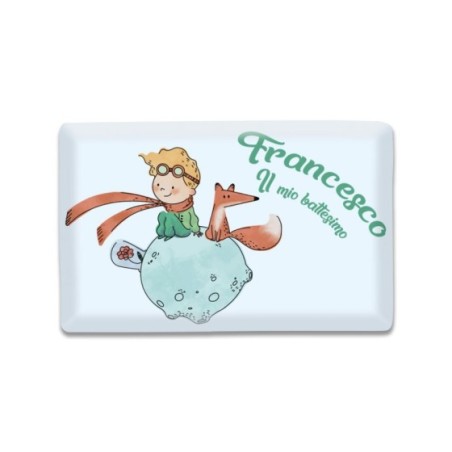 Calamita personalizzata mio battesimo a tema piccolo principe sulla luna in vetro bombato Battesimo