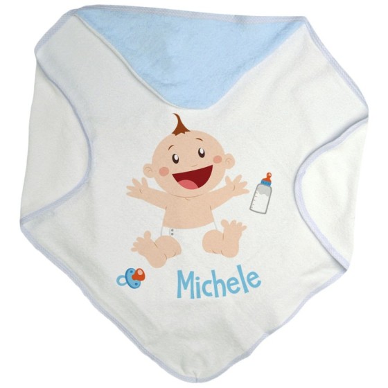 Accappatoio neonato personalizzato con nome bimbo con ciuccio e biberon Divertenti