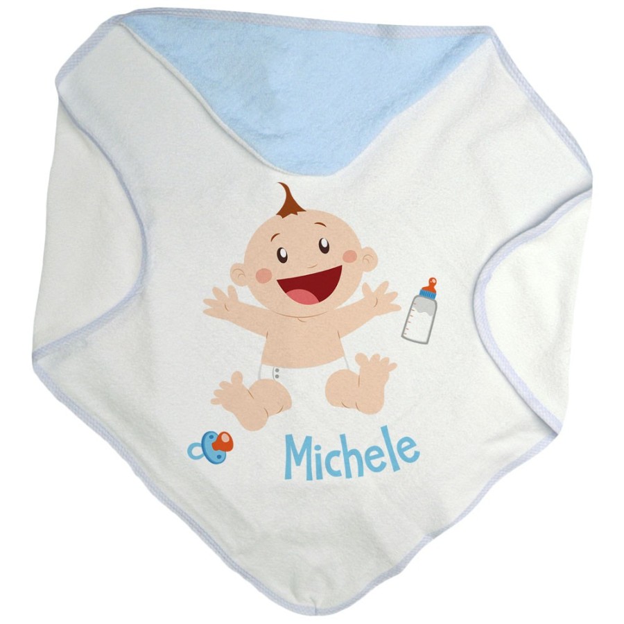 Accappatoio neonato personalizzato con nome bimbo con ciuccio e biberon Divertenti