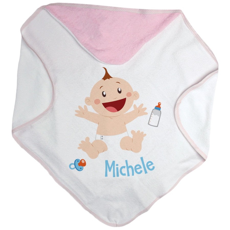 Accappatoio neonato personalizzato con nome bimbo con ciuccio e biberon Divertenti
