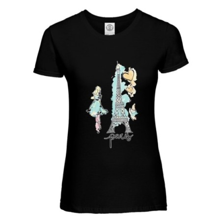 T-shirt donna paris watercolor stilizzata