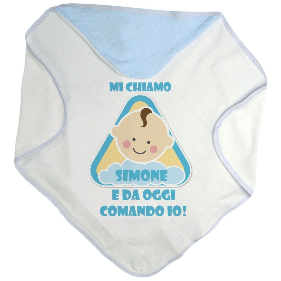 Accappatoio neonato personalizzato con nome eccomi e da oggi comando io Divertenti