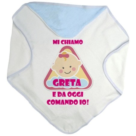 Accappatoio neonato personalizzato con nome eccomi e da oggi comando io Divertenti